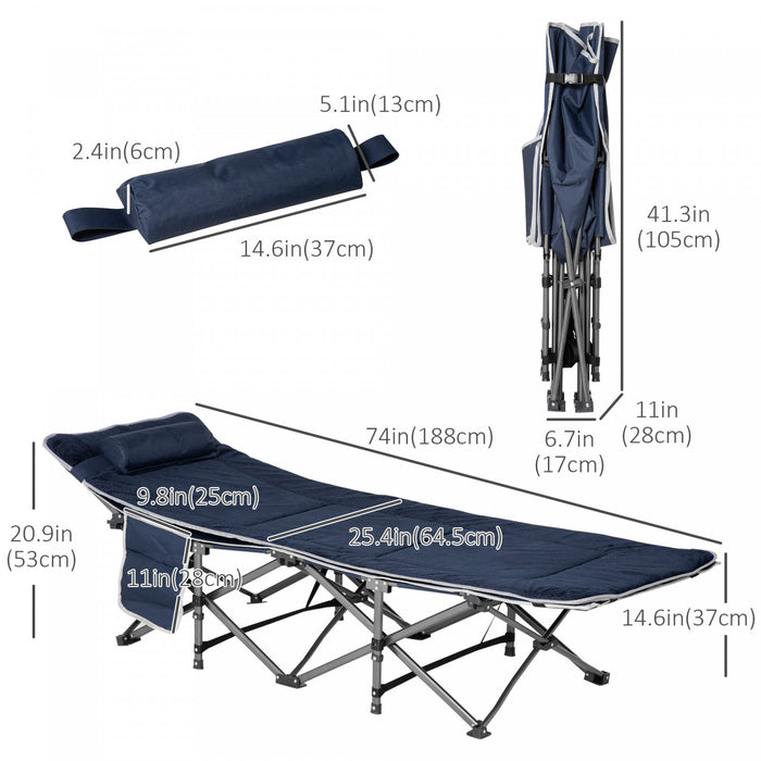 Outsunny Lit Pliant De Camping Pour Adulte Avec Oreiller Matelas Bleu Fonce