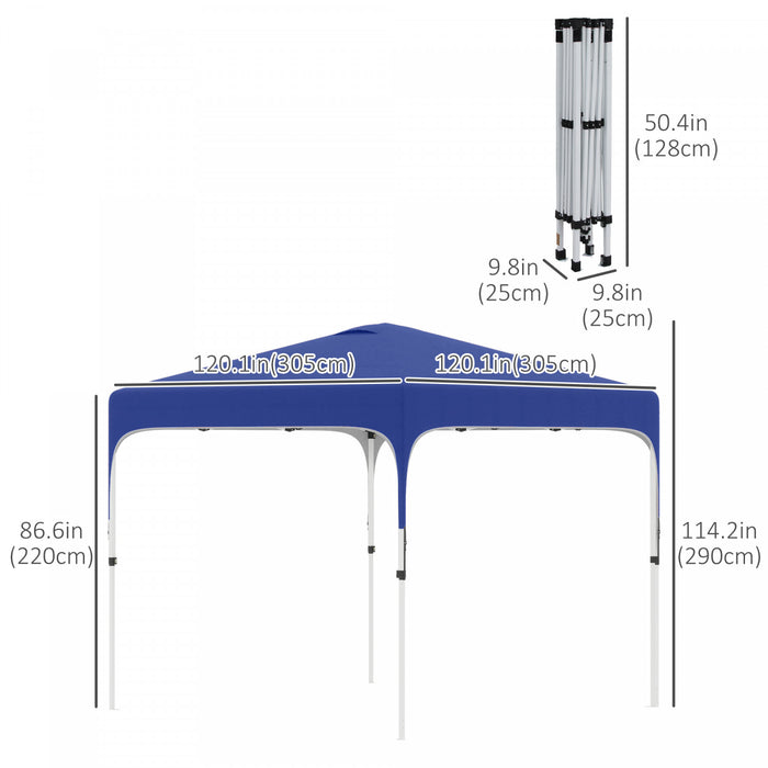 Outsunny 9.8' X 9.8' Gazebo, Tente Pliable Avec Sac De Transport Et Roulettes, 4 Sacs De Poids Pour Les Jambes Et 3 Niveaux De Hauteur Ajustable Pour L'exterieur, Le Jardin, Le Patio Et La Fete, Bleu.