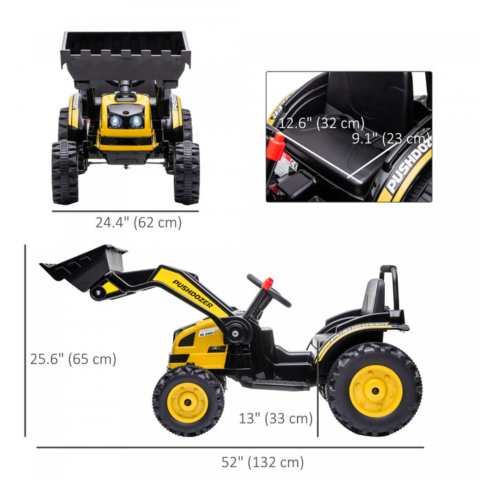 Aosom Bulldozer A Chevaucher Pour Enfants 6v Batterie Jouet Construction Musique Phare Avant Arriere Vitesse Pour 3-5 Ans Jaune