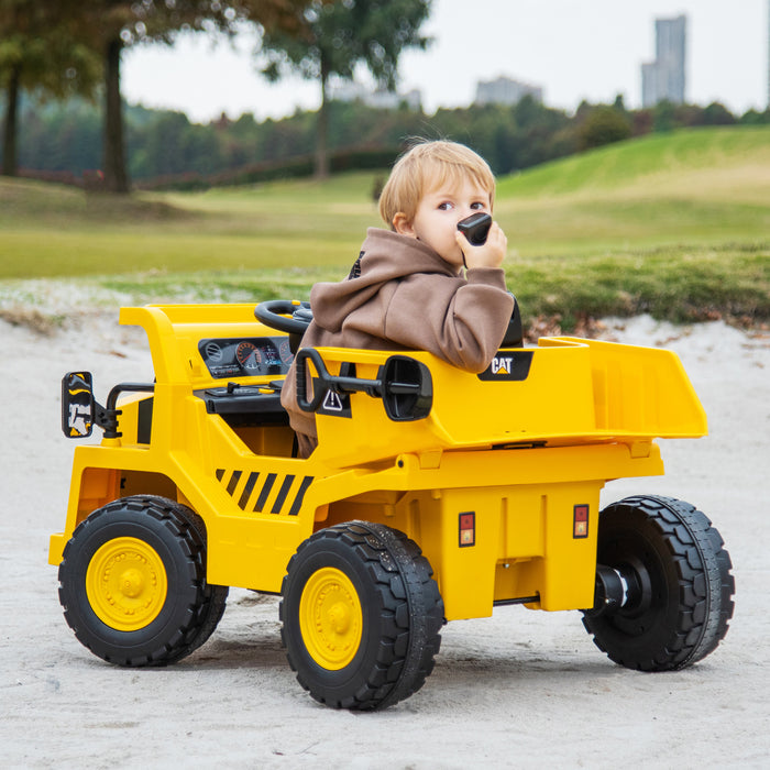 Costway Kids Ride Sur Camion A Virure Avec 2.4g Telecommande De Travail Megaphone Pelle A Sable