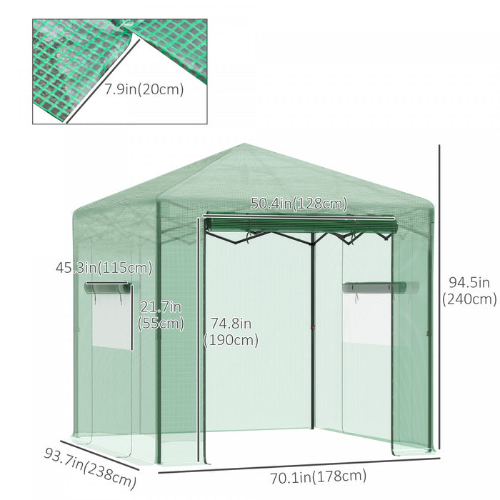 Outsunny 8' X 6' Maison Chaude A Effet De Serre Portable Avec Porte Enroulable Et 2 Fenetres D'exterieur Pour Plantes Jardin Pliable, Vert