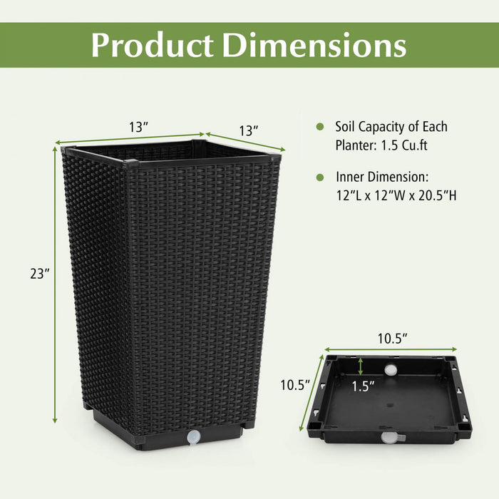 Costway 23 \"planteurs Hauts Ensemble De 2 Pot De Plante En Mousse De Rattan Pot D'arbre Auto-arrosant Noir