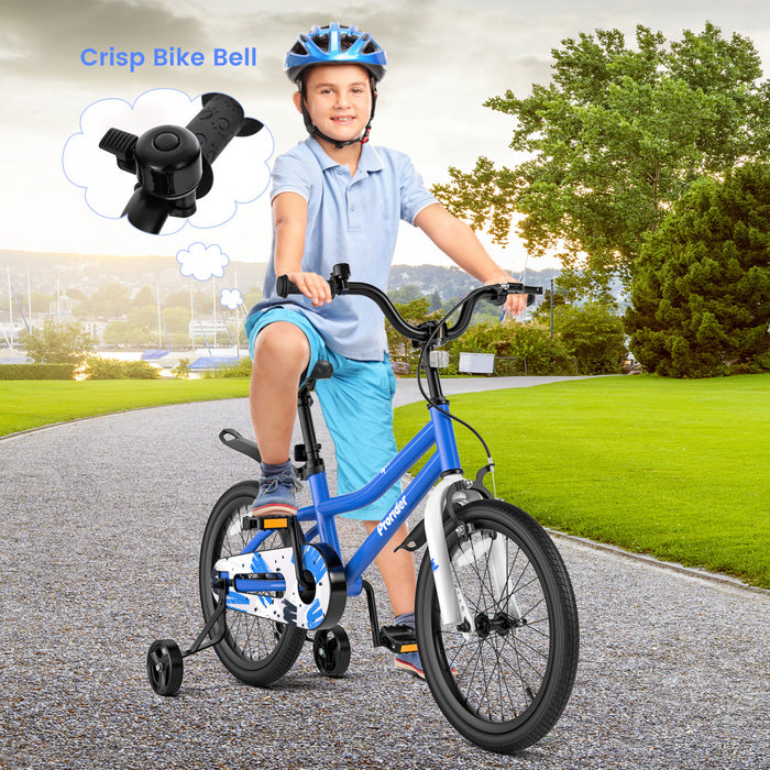 Velo Costway 18\" Pour Enfants Avec Roues D'entrainement Amovibles Et Panier Pour 4-8 Ans Bleu
