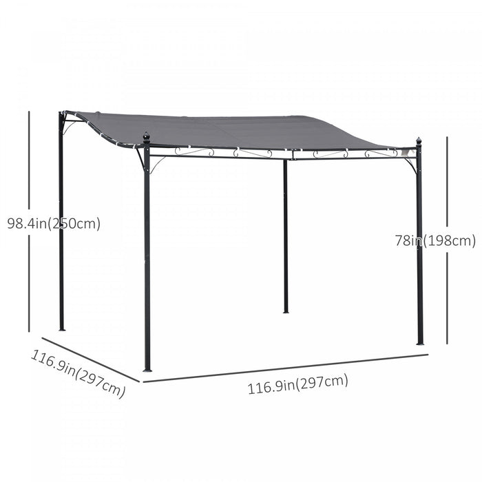 Pergola Tonnelle De Jardin Auvent 2,97 X 2,97 M Adossable Metal Gris Polyester Impermeabilise Anti-uv Gris