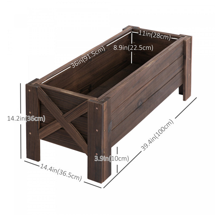 Outsunny Jardiniere Surelevee De 3,3 X 1,2 X 1,2 Jardiniere Surelevee Pour Plantes De Patio Exterieur Fleur Legumes Pot En Bois De Sapin, Carbonise