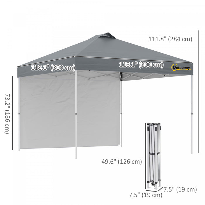 Outsunny Tente A Auvent Escamotable 10' X 10', Paroi Laterale Et Sac, Gris