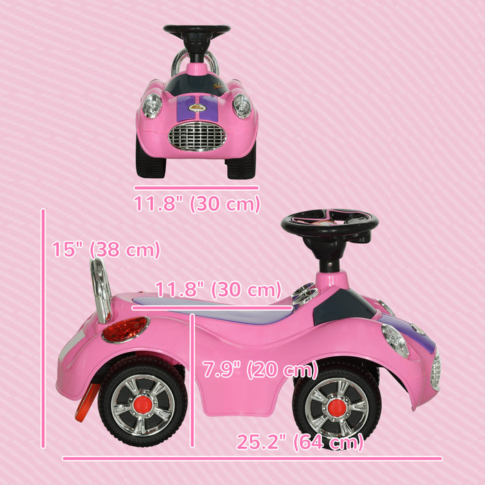 Qaba Voiture Bebe, Voiture A Pousser Pour 1 A 3 Ans Avec Musique, Klaxon, Lumiere, Voiture Coulissante Du Pied Au Sol Pour Les Tout-petits, Rose