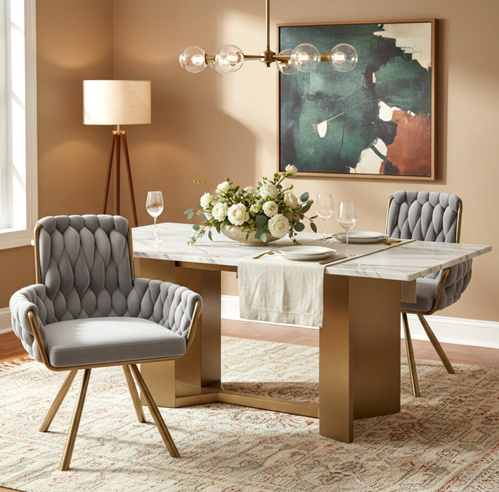 Chaises de salle a manger pivotantes Timothy en velours avec revetement capitonne et pieds en metal, lot de 2, gris