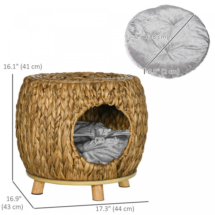 Lit Pour Chat En Osier Avec Coussin Lavable, Marron Clair