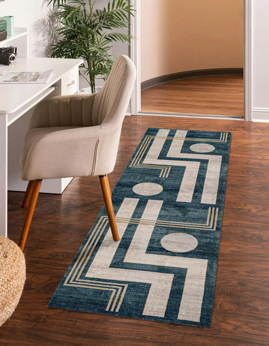 Tapis Contemporain Erisa 2'2\" x 7'7\" en Bleu