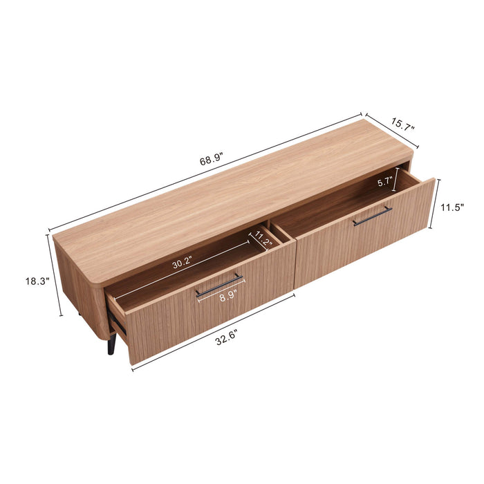 Meuble TV Jodie style Mid-Century Modern a cannelures, 175 cm, erable