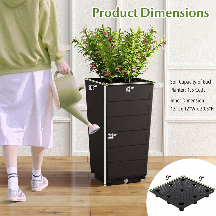 Costway 23\" Planter Haut Ensemble De 2 Pour Utilisation Interieure / Exterieure Grande Plante Auto-arrosante Pot Marron