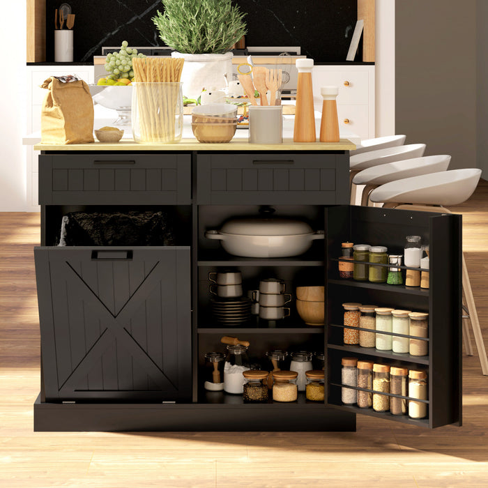 HOMCOM Poubelle inclinable, ilot de cuisine avec 2 tiroirs, noir