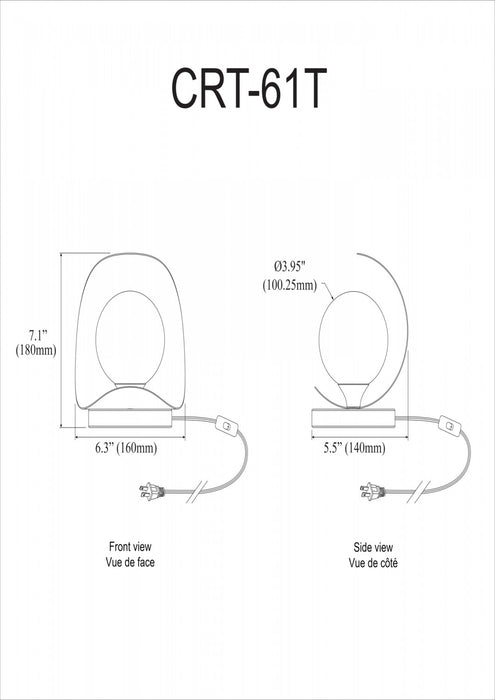 Lampe de table Crescent de Dainolite avec fini noir mat et 1 ampoule