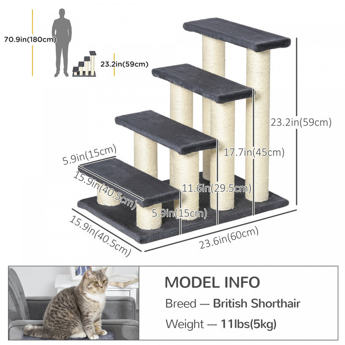 Pawhut Escalier A 4 Niveaux Pour Animaux De Compagnie Chien Chat 4 Marches Kitty Poteau A Gratter Chat Gris Fonce