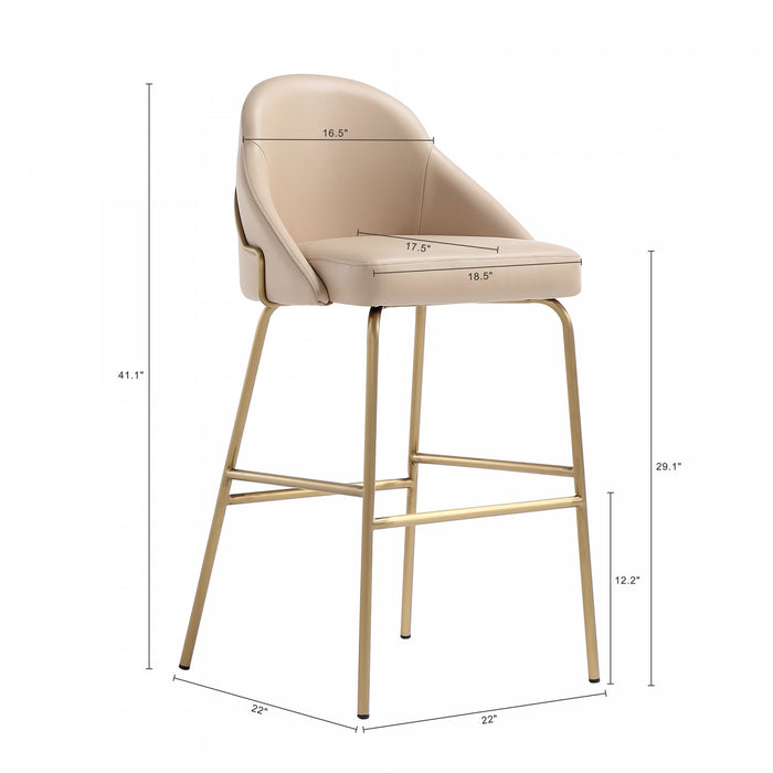 Tabouret de bar moderne Gracie en metal et tissu, coloris beige et dore