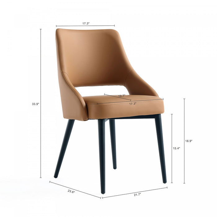 Chaise de salle a manger moderne Tremont en metal et cuir vegetalien, coloris Saddle