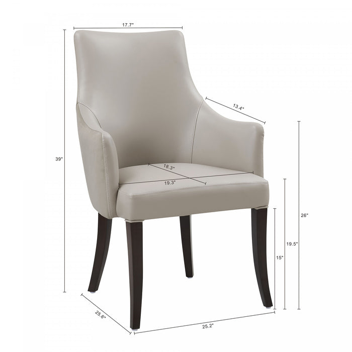 Fauteuil moderne Connie en bois, cuir vegetalien et velours, gris clair