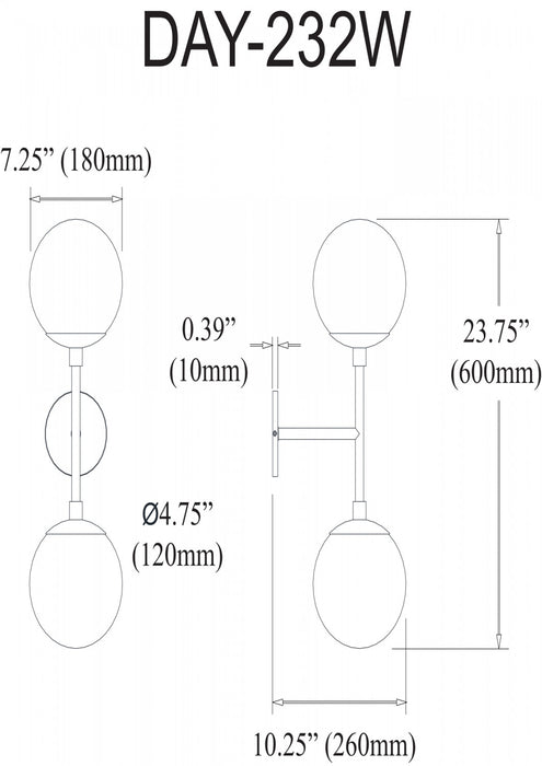 Applique murale Dayana de Dainolite en verre blanc, avec fini chromé poli et 2 ampoules