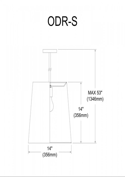 Petit luminaire suspendu de Dainolite avec très grand abat-jour cylindrique effilé noir et doré, et 1 ampoule