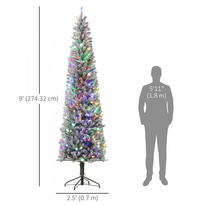 HOMCOM Arbre de Noel artificiel de 9 pi avec lumieres, arbre de Noel floque