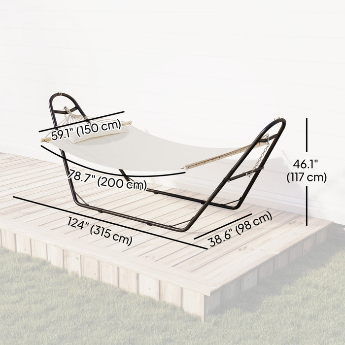 Hamac Outsunny avec support, oreiller amovible, capacite de 120 kg, blanc creme