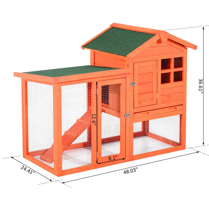 Pawhut 121,9 X 61 X 91,4 Cm De Luxe Clapier Etanche En Bois Pour Lapin Cage Pour Petits Animaux Avec Echelle Et Enclos