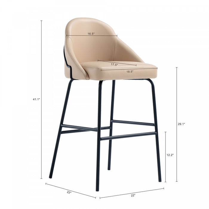 Tabouret de bar moderne en metal Gracie, rembourre, couleur beige et noir