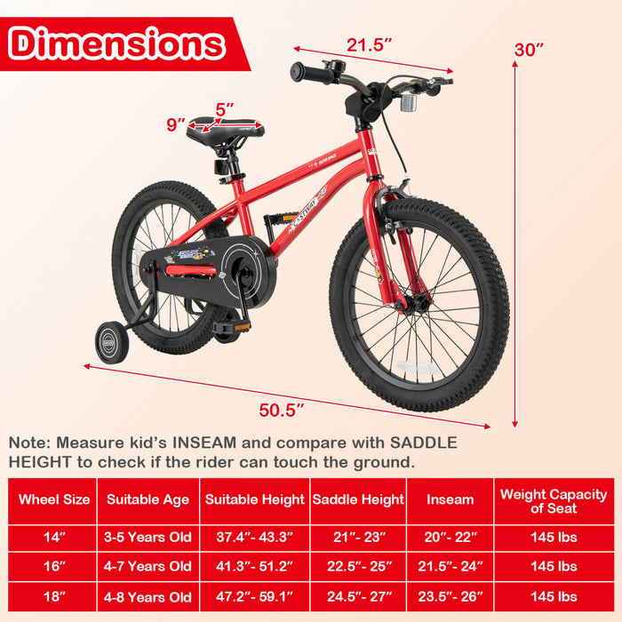 Velo Costway 18 Pouces Pour Enfants De 4 A 8 Ans Avec Selle Reglable Et Guidon Antiderapant Rouge