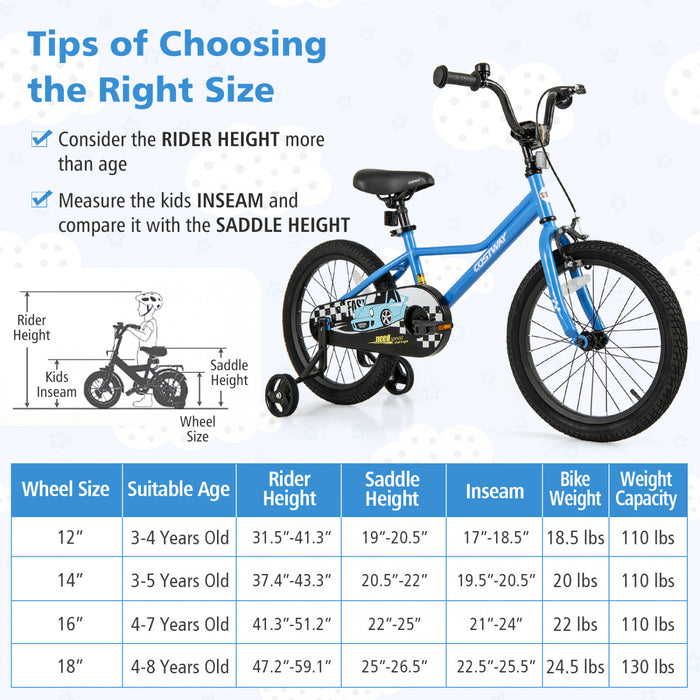 Costway 18\" Velo D'entrainement Pour Enfants Avec Roues D'entrainement Amovibles Pneumatiques Navy