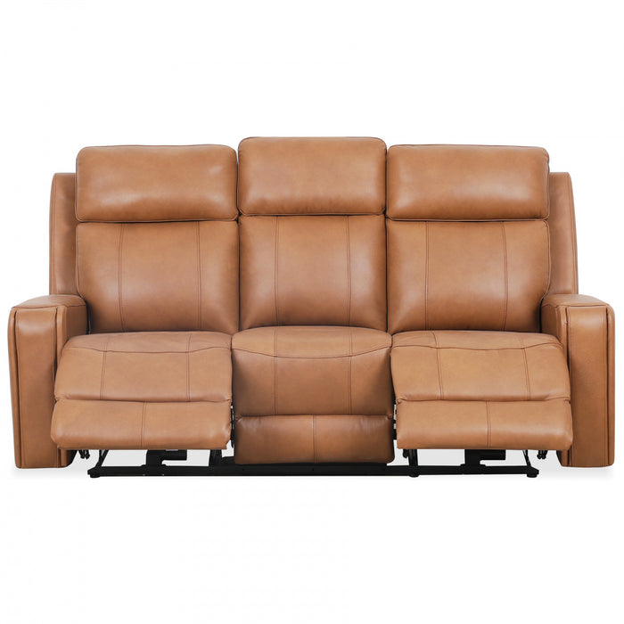 Sofa inclinable electrique Bellamy de 78 po en cuir assorti avec appuie-tete ajustable et USB - Cognac