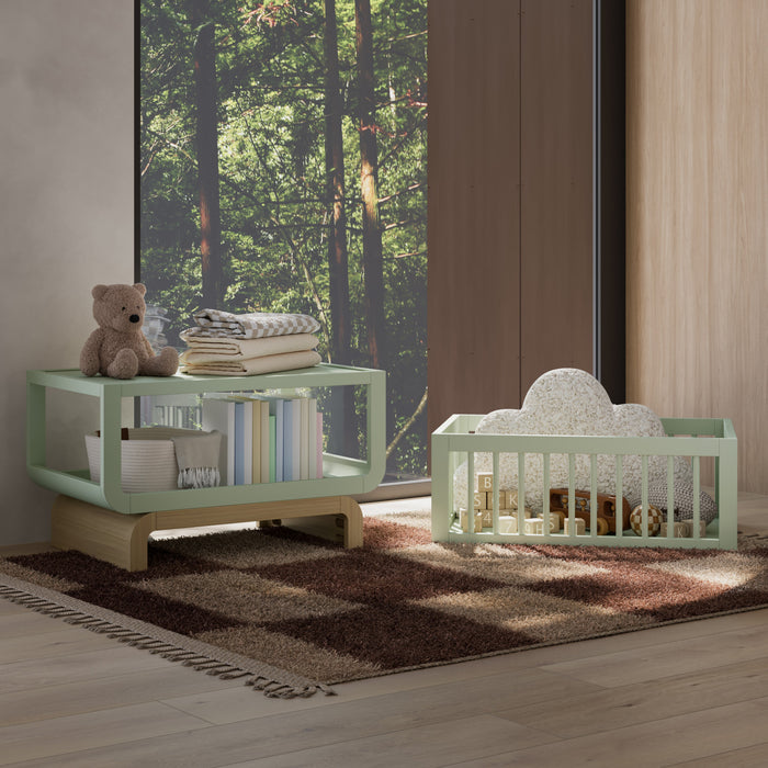 Storkcraft Santorini Berceau convertible 3-en-1 de luxe - Sauge avec bois clair