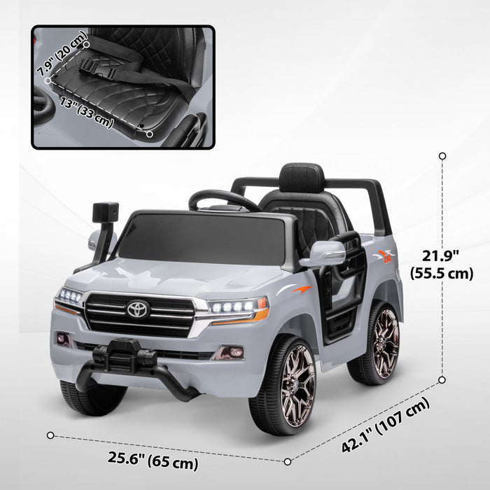 Qaba Voiture Electrique 12 V Pour Enfants, Voiture Pour Enfants Sous Licence Toyota Land Cruiser Avec Telecommande, Suspension A Ressorts, Lumiere Led, Musique, Klaxon, Gris