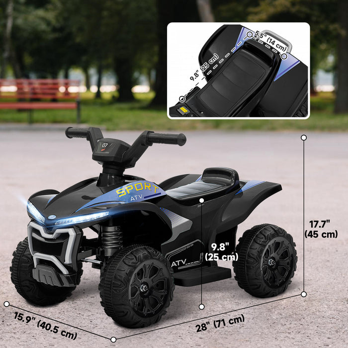 Qaba Vtt Pour Enfants, Vehicule Electrique Alimente Par Batterie 6 V Avec Vitesse Maximale De 1,6 Mph, Phares, Musique, Interrupteur Marche Avant/arriere, Jouet A 4 Roues Pour 18 A 36 Mois, Noir