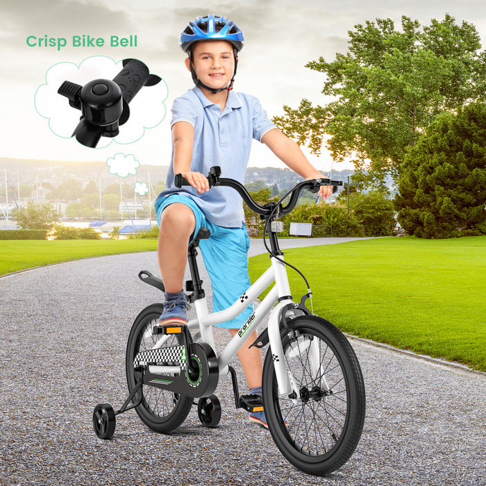 Velo Costway 18\" Pour Enfants Avec Roues D'entrainement Amovibles Et Panier Pour 4-8 Ans Blanc