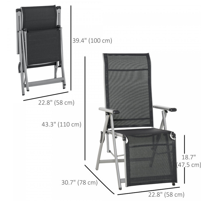 Chaise Longue Pliable Outsunny Avec Dossier Et Repose-pieds Reglables, Noir