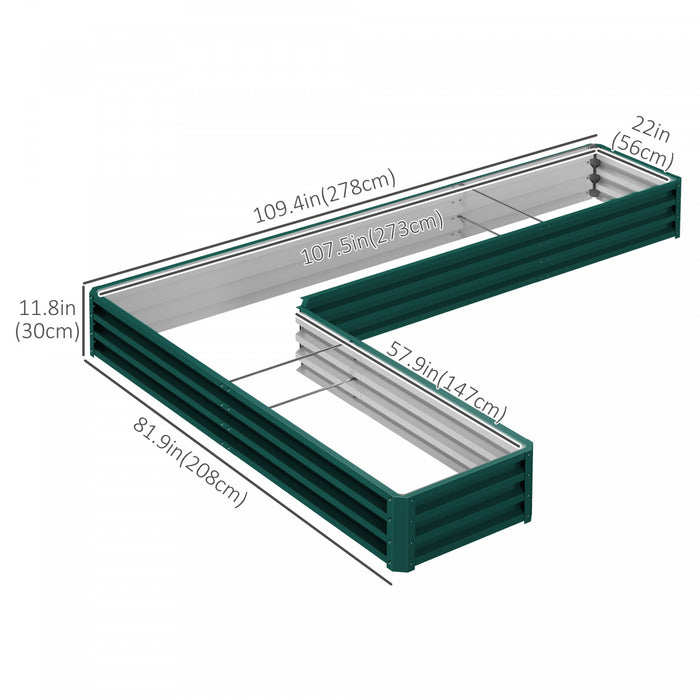 Outsunny Lit De Jardin Sureleve En Forme De L, 82\" X 109\" X 12'' Jardiniere En Acier Galvanise Avec Tiges Multi-renforcees Pour Legumes, Fleurs Et Herbes, Vert