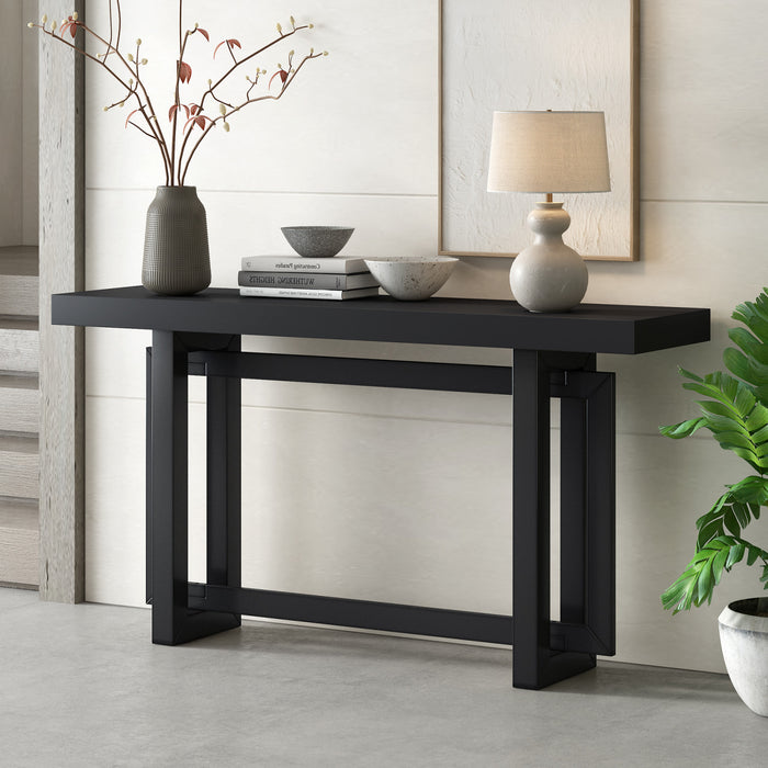 Table d'entree peinte Ethan 59,1'' avec design rectangulaire triple et pieds en bois de pin, noire