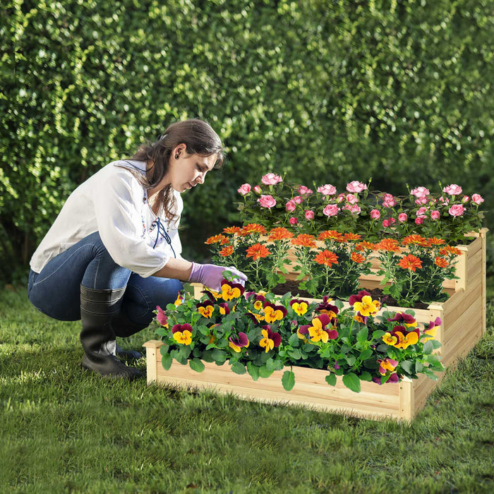 Jardin Surelevee A 3 Niveaux, 121 X 121 X 56 Cm Kit De Jardinieres De Culture De Fruits Et D'herbes Aromatiques Et De Fleurs, Jardiniere Surelevee A Plusieurs Niveaux En Plein Air, Jardiniere En Bois De Sapin Sans Fond Pour Jardin, Cour, Pelouse, Serre