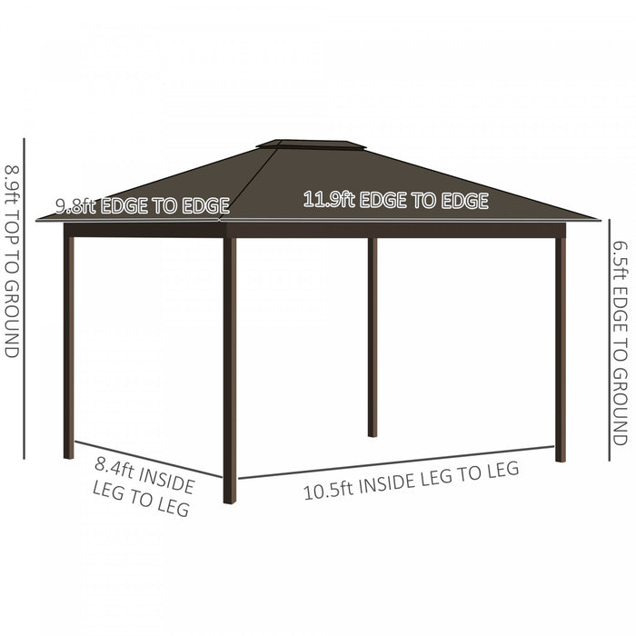 Outsunny 10' X 12' Tonnelle D'exterieur A Toit Rigide Gazebo Avec Cadre En Aluminium Parois Laterales Et Moustiquaires Zippees Espace Interieur Spacieux Creme