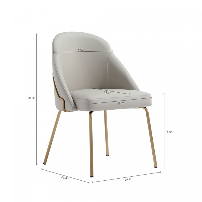 Chaise de salle a manger moderne Gracie en metal et cuir vegetalien, gris pierre et or
