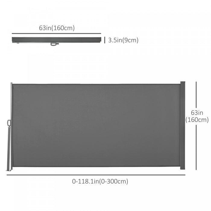 Outsunny 118\"x63\" Auvent Lateral Retractable Ecran D'intimite Pliable, Gris