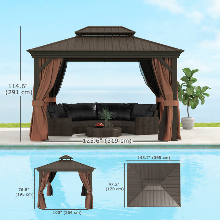 Outsunny Tonnelle D'exterieur A Toit Rigide 10' X 12', Marron