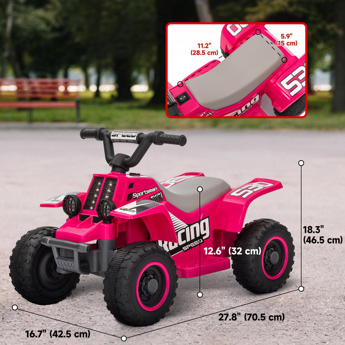 Qaba Quad 6 V Pour Enfants, 4 Roues Alimentees Par Batterie, Voiture Electrique Avec Phares Led, Avant Et Arriere, Pour Garcons Et Filles Ages De 3 A 6 Ans, Rose