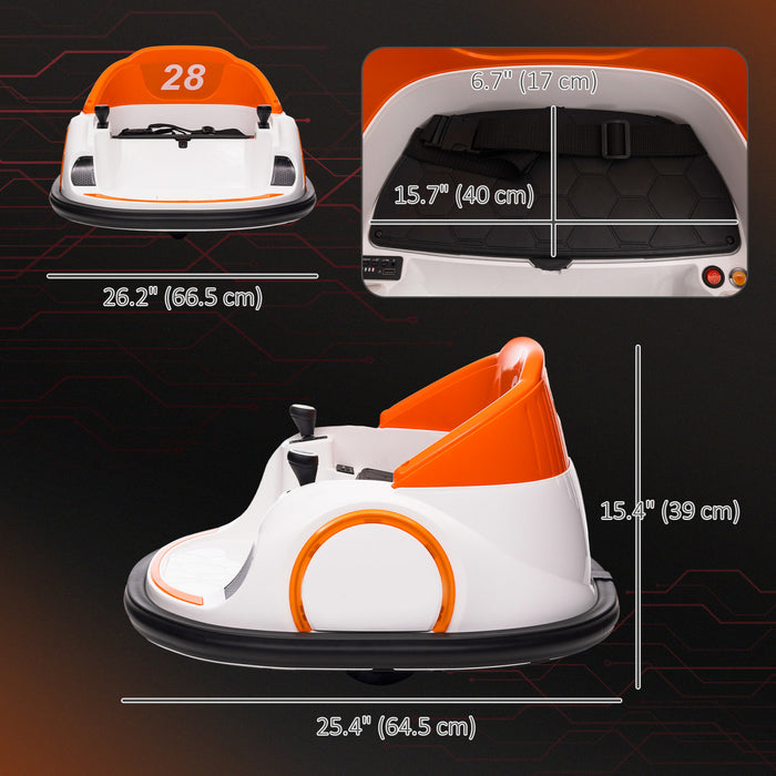 Qaba Voiture Electrique Avec Rotation A 360 Degres 12v, Telecommande, Lumieres Led, Klaxon, Pour Les Enfants De 1,5 A 5 Ans, Orange