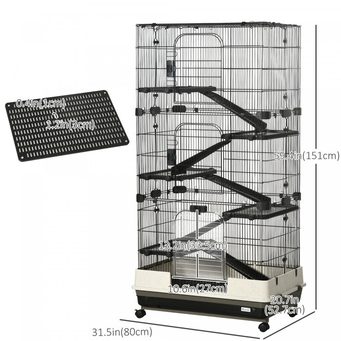 Pawhut Plate-forme Roulante A 5 Niveaux Pour Petits Animaux Cage A Lapins Maison De Jeu Pour Animaux De Compagnie Avec Plate-forme, Rampe, Plateau Amovible. 4 Roues Universelles (noir)