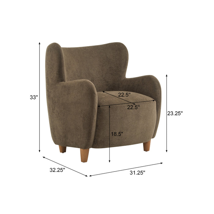 Sophia Fauteuil confortable rembourre avec dossier a oreilles, marron fonce