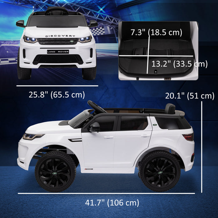 Qaba Land Rover Discovery Sport Voiture Electrique Pour Enfants Alimentee Par Batterie 12 V Avec Telecommande, Demarrage Progressif, Lumieres Led, Klaxon Musical, Blanc