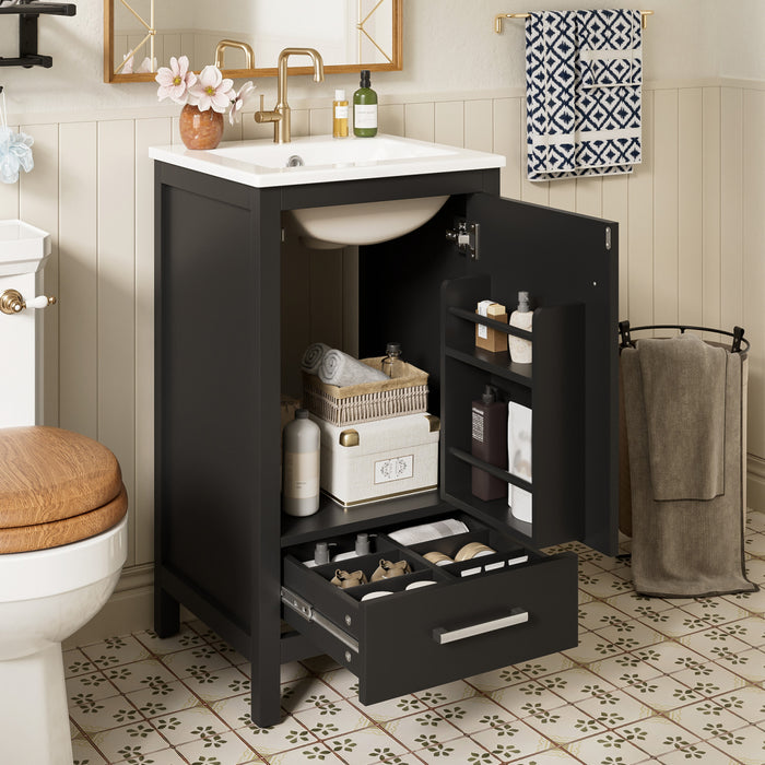 Meuble de salle de bain compact moderne Wayne 18 pouces avec lavabo ceramique, noir