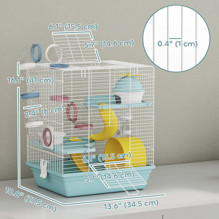 Cage a hamster a 3 niveaux avec roue d'exercice, tube de jeu
